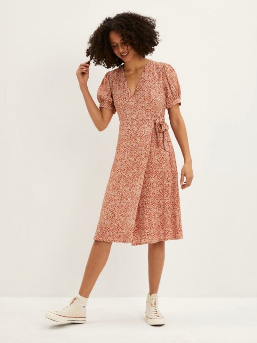 Frank & Oak | Rose Floral Wrap Short Sleeve Summer Dress | Medium